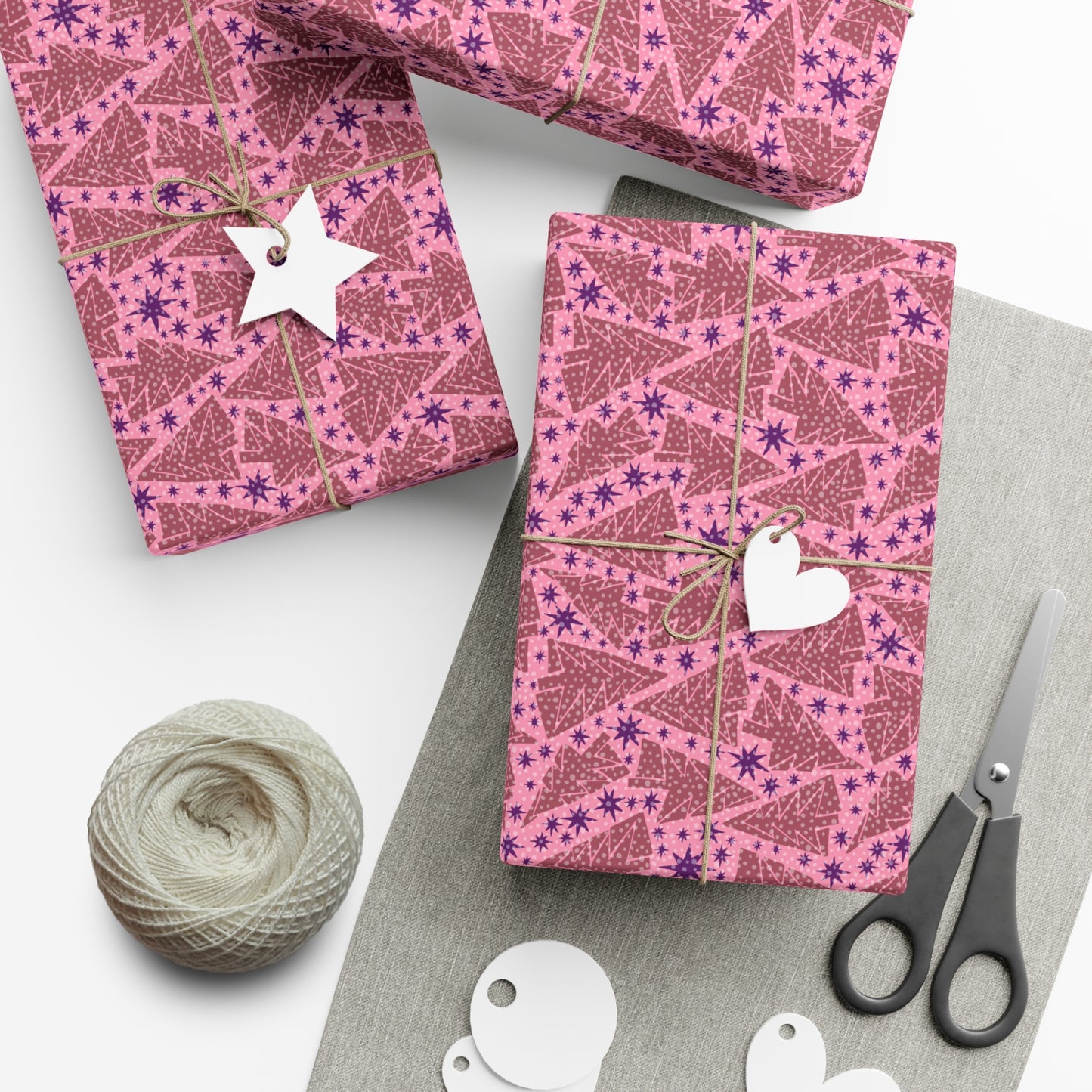 Holiday Pink Trees Gift Wrap Paper