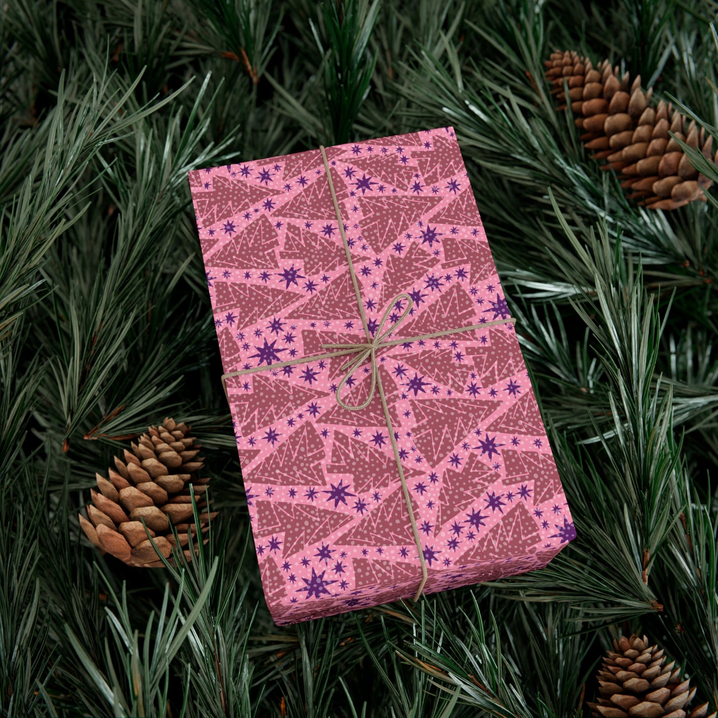 Holiday Pink Trees Gift Wrap Paper